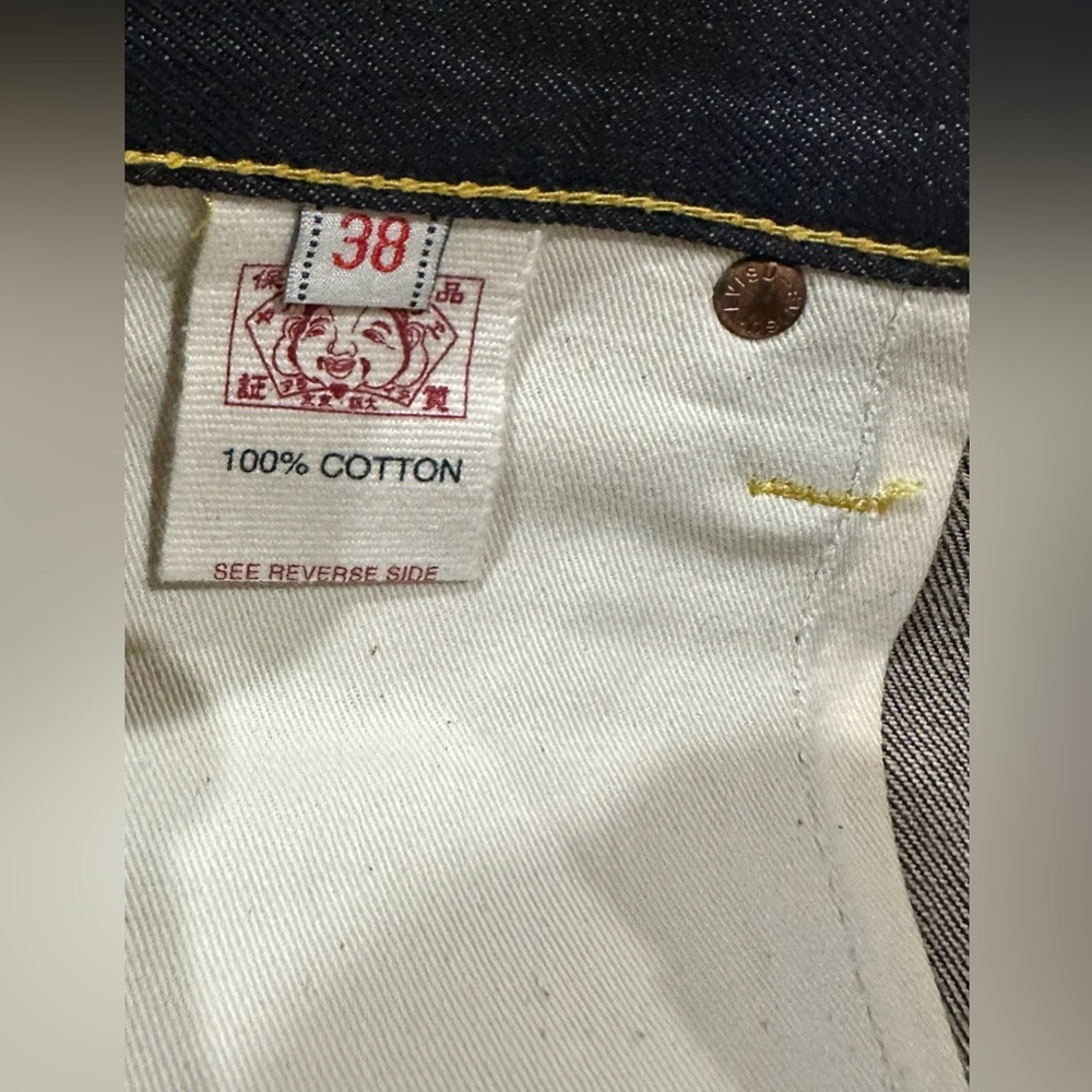 Vtg heritage Evisu seldvage denim with painted daicock logo - Picture 5 of 6